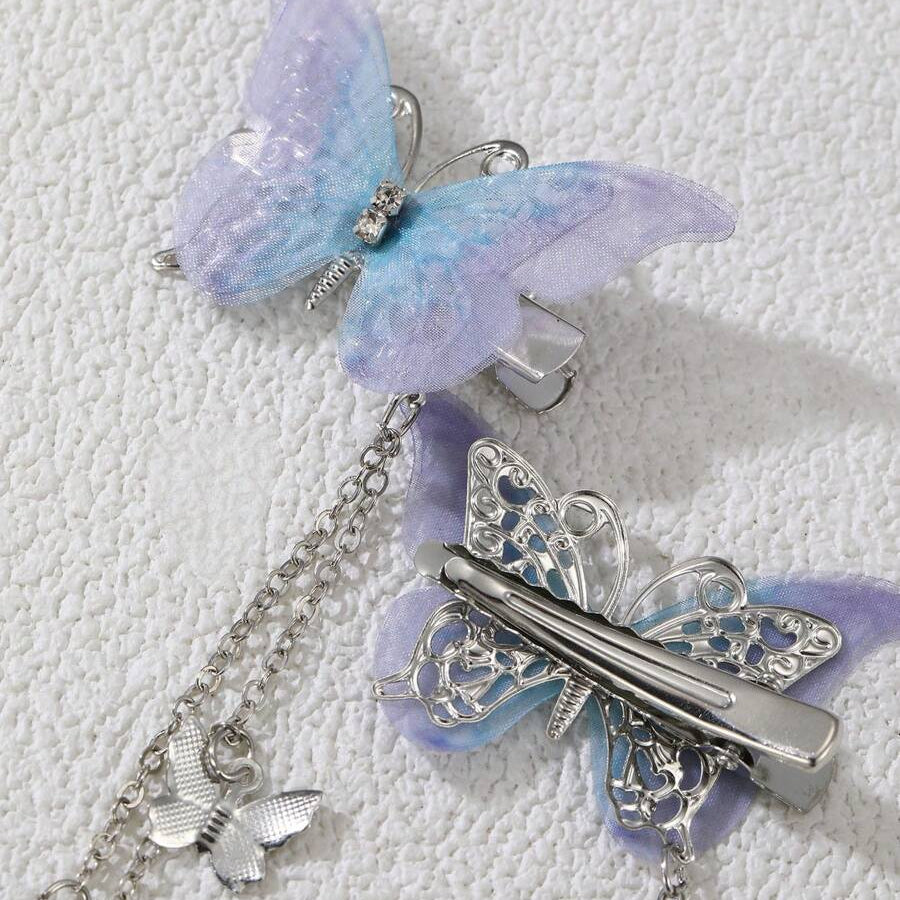 Butterfly Glitter Hair Tassel Clips
