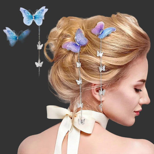 Butterfly Glitter Hair Tassel Clips