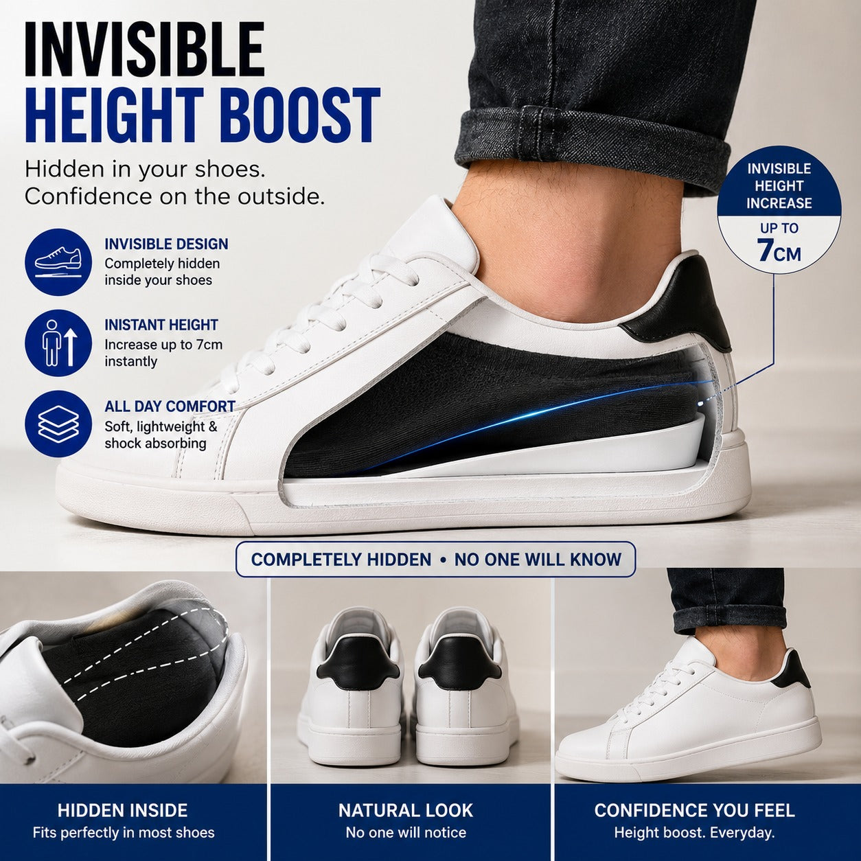 Invisible Height Increase Insoles for Men & Women