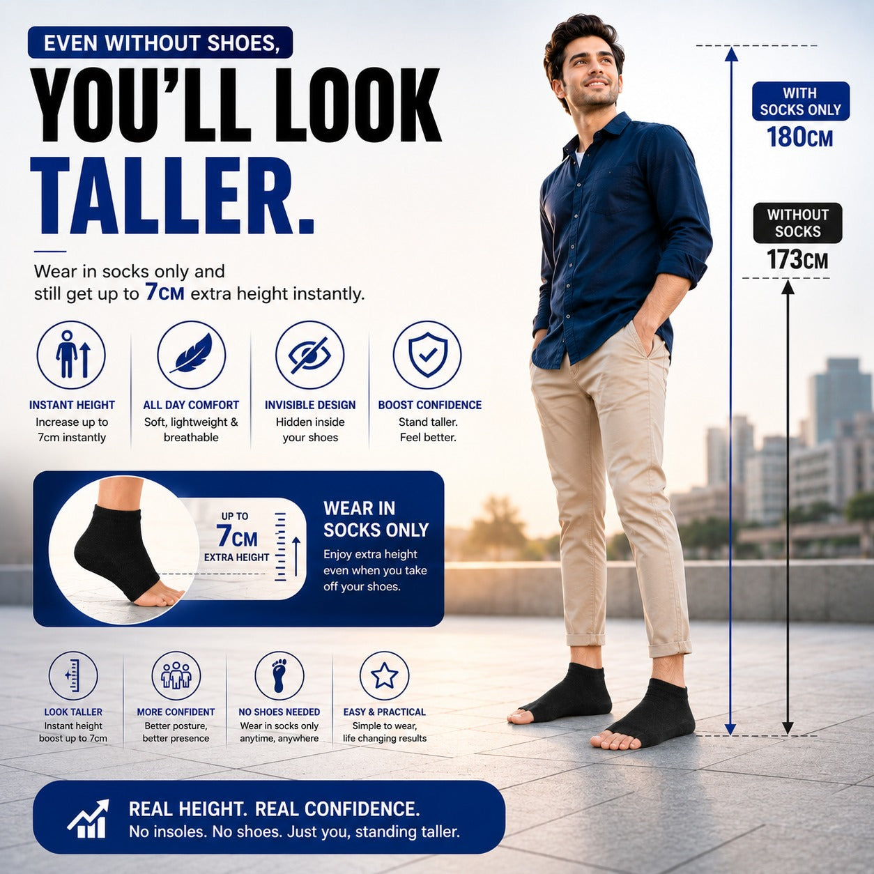 Invisible Height Increase Insoles for Men & Women