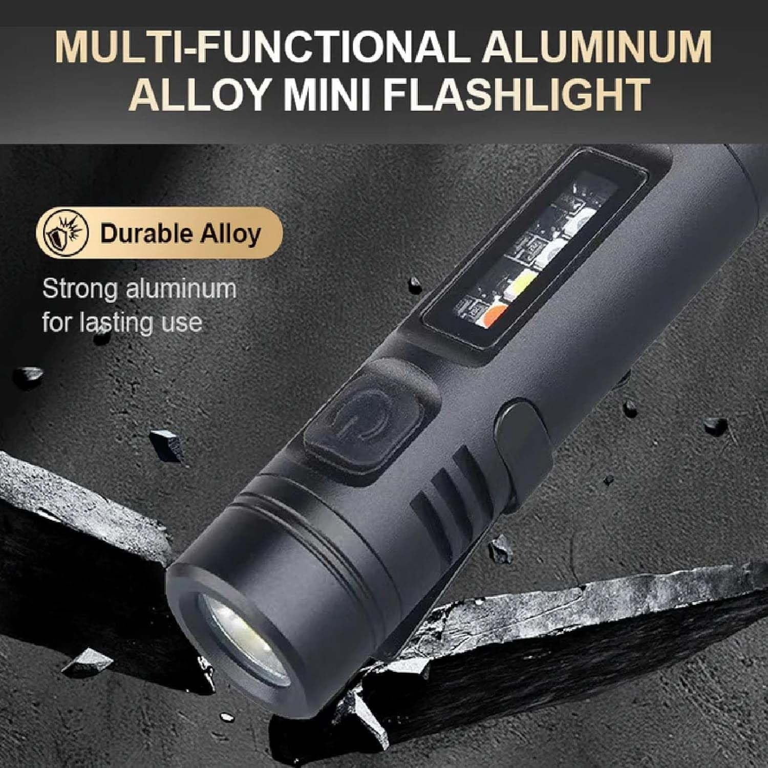 Multifunctional Mini Flashlight Keychain Made of Aluminum Alloy ( Lighter + 8 Light modes )